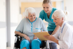 Doctor talking to her patient in hospital