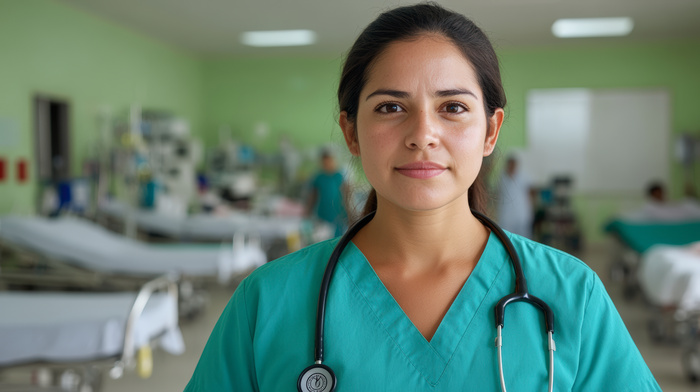 female nurse triage standing