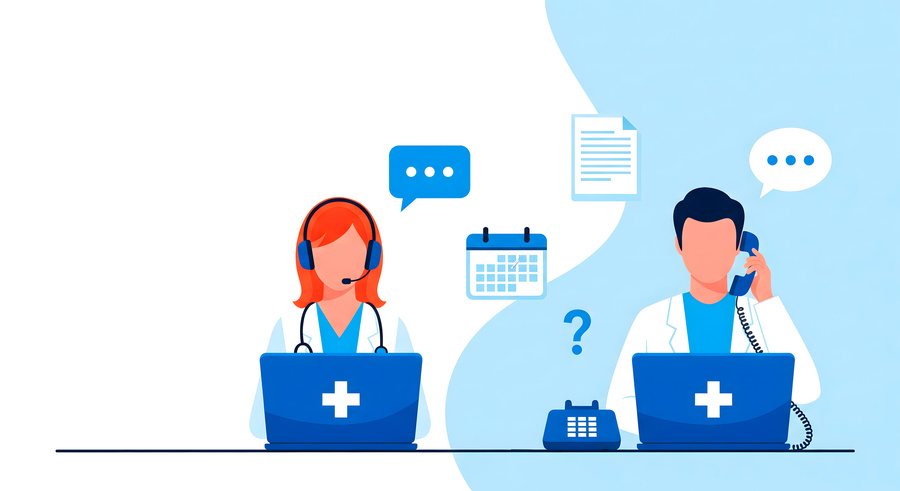 Telemedicine concept with doctors consulting patients
